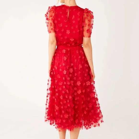 Chic Red Floral A-Line Skirt